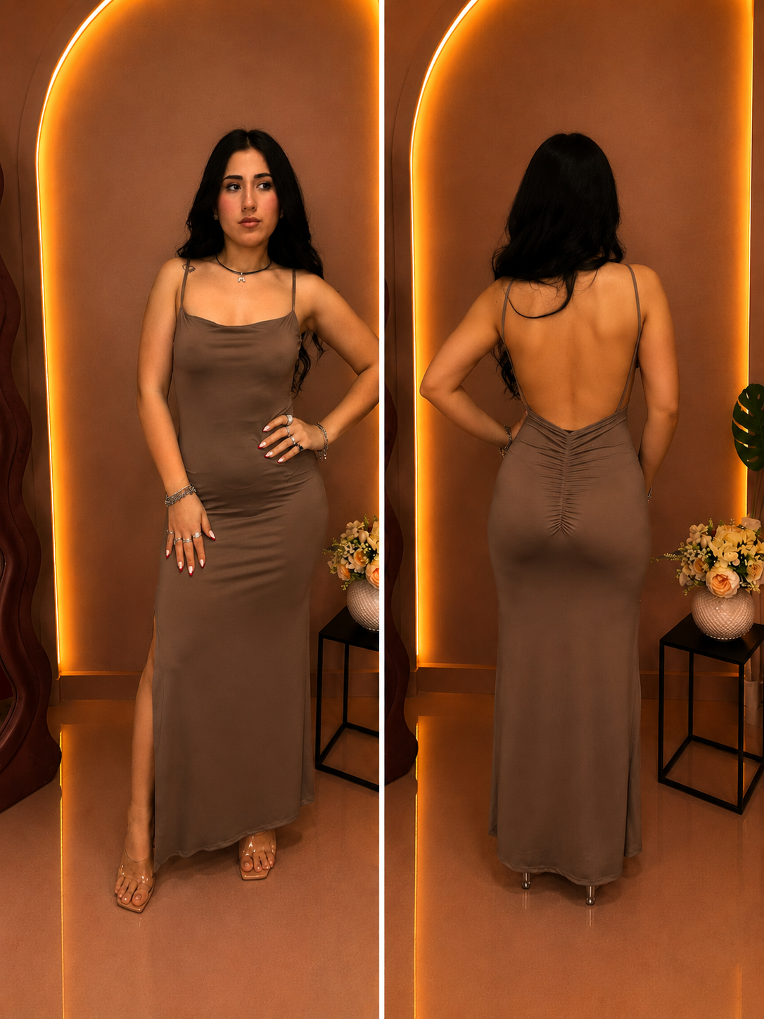 Abito Lungo Con Scollo Sul Retro e Drappeggi