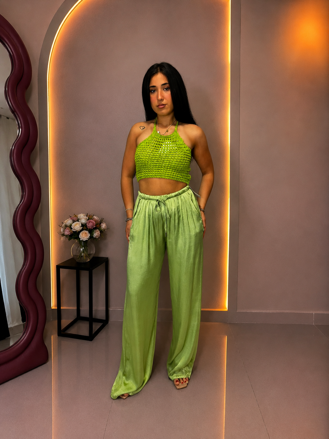 Pantaloni Satin a Palazzo