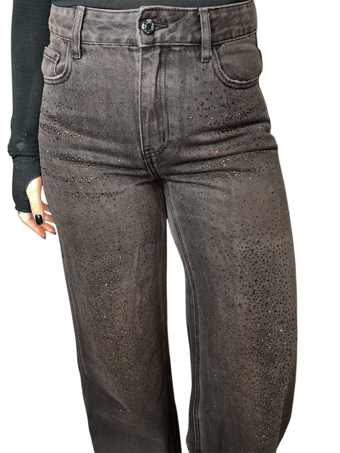 JEANS SPARKLE BROWN CON STRASS SUL DAVANTI IN COTONE