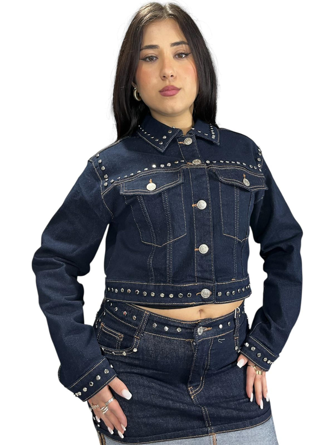 Coordinato Chicago con Borchie in Argento in Denim