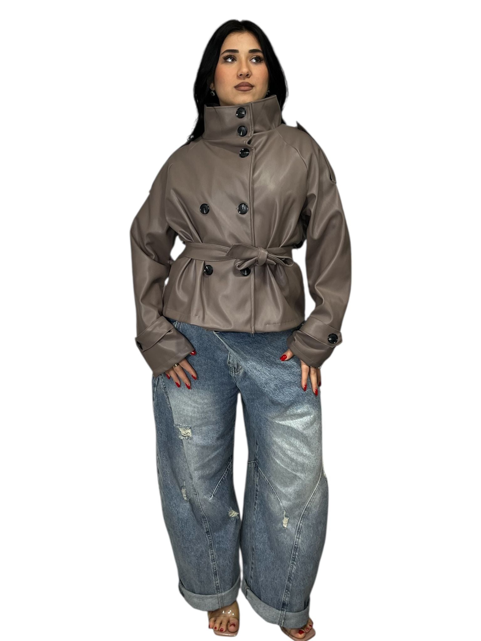 Trench Chris con bottoncini in Ecopelle