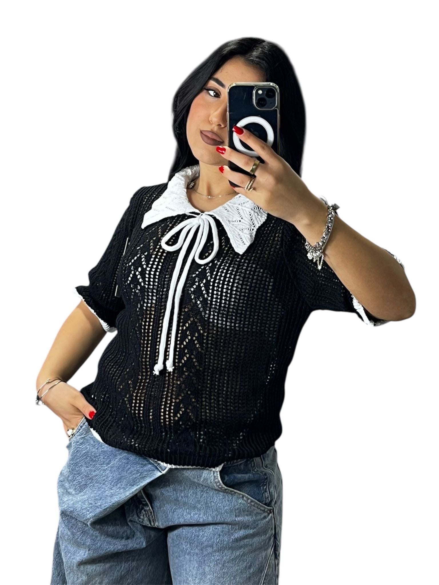 Maglione Traforato con fiocchetto