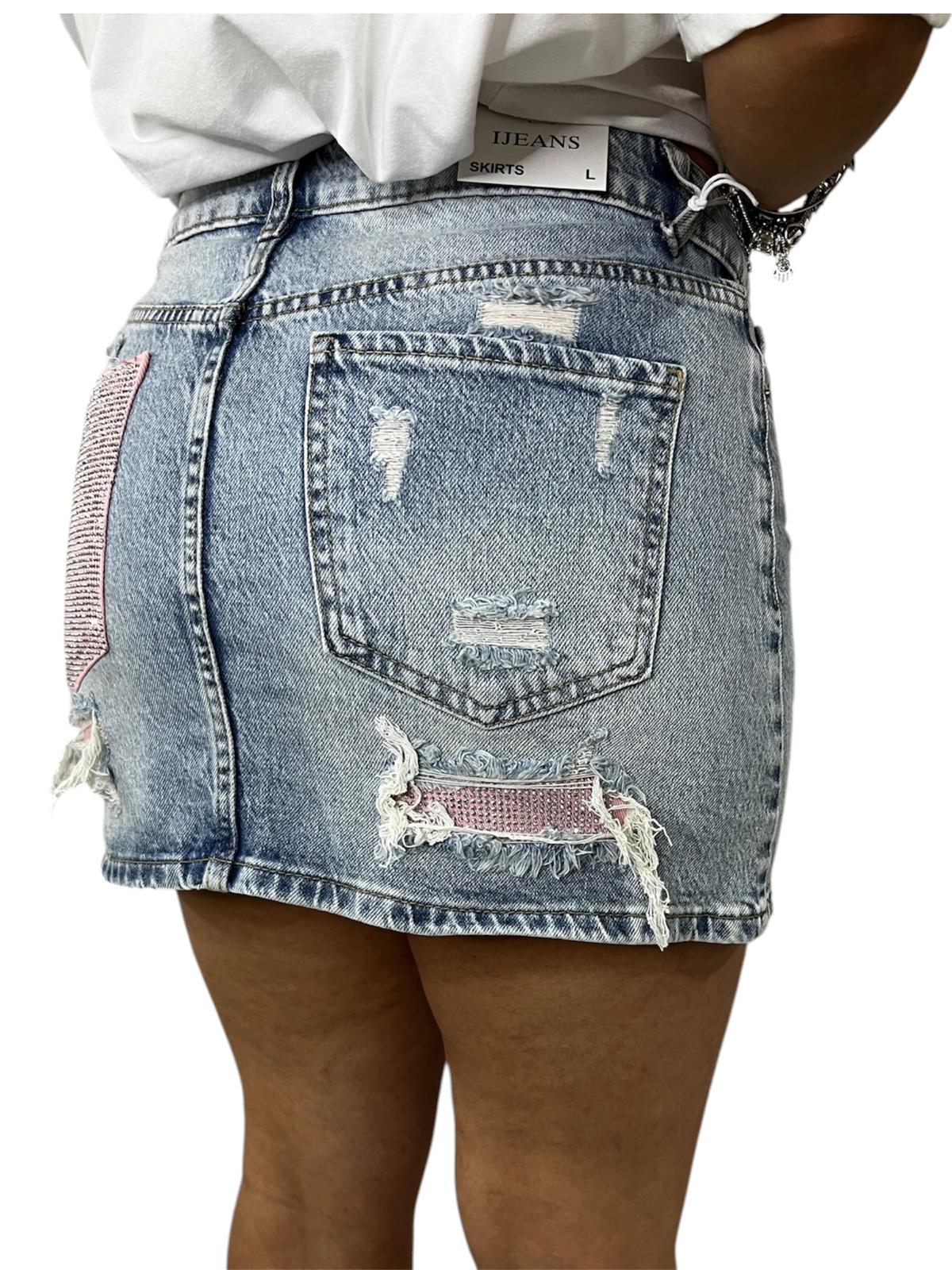 Gonna Glitter Tasca Rosa in Denim