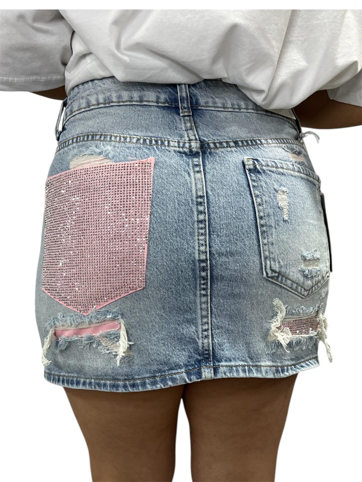 Gonna Glitter Tasca Rosa in Denim