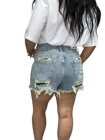 Pantaloncino Tasca Glitter in Denim