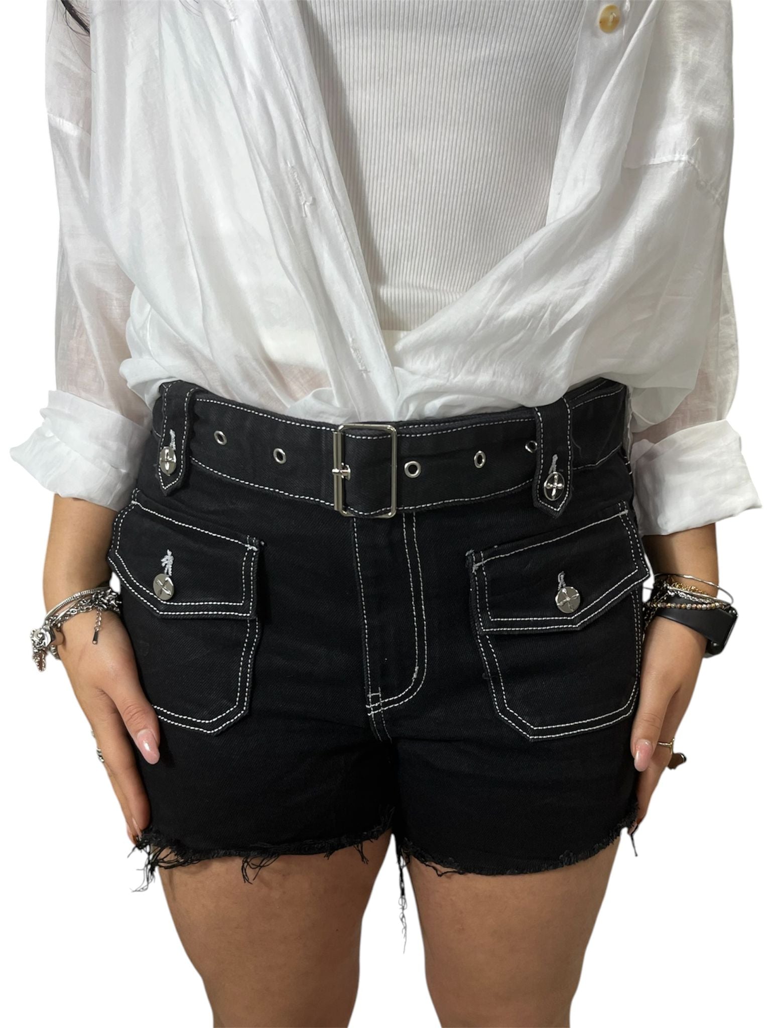 Pantaloncino Lola Con Tasche Sul Davanti e Dettagli in Argento