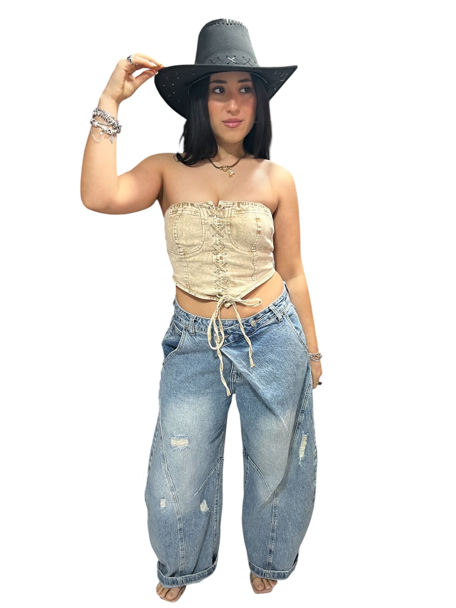 Top Jessy Denim Taglia unica fascia sul retro
