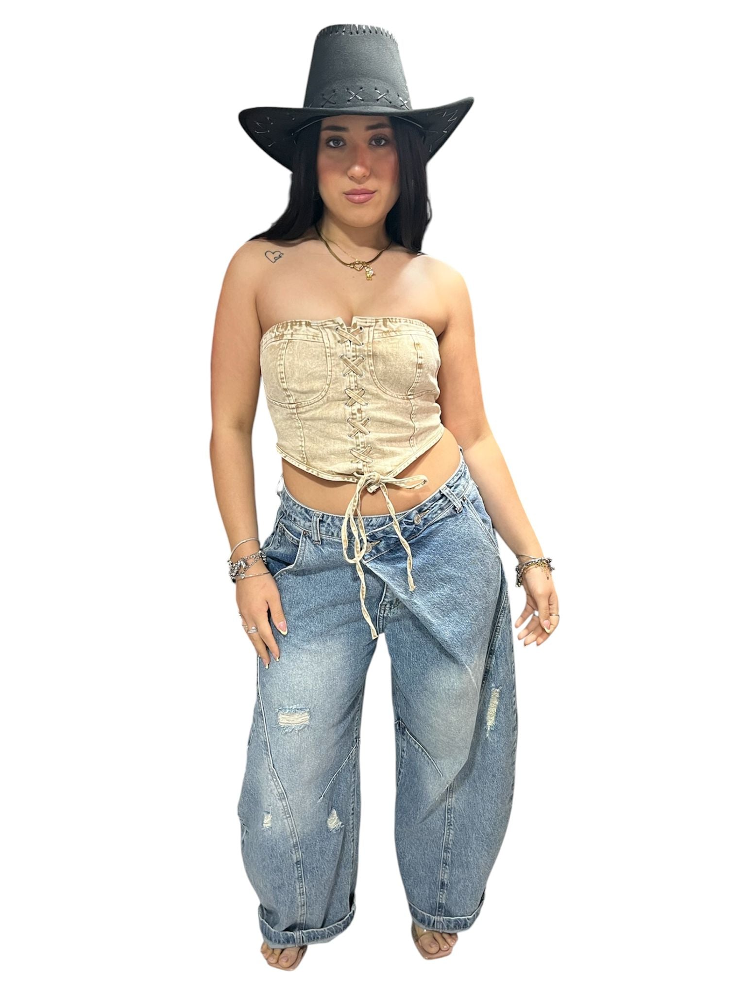 Top Jessy Denim Taglia unica fascia sul retro