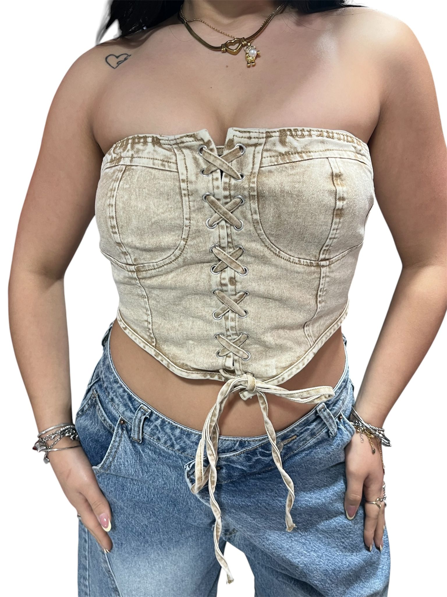 Top Jessy Denim Taglia unica fascia sul retro