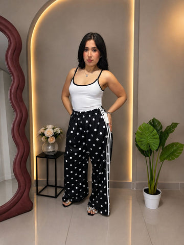 Pantalone a Pois Elasticizzato Con Righe