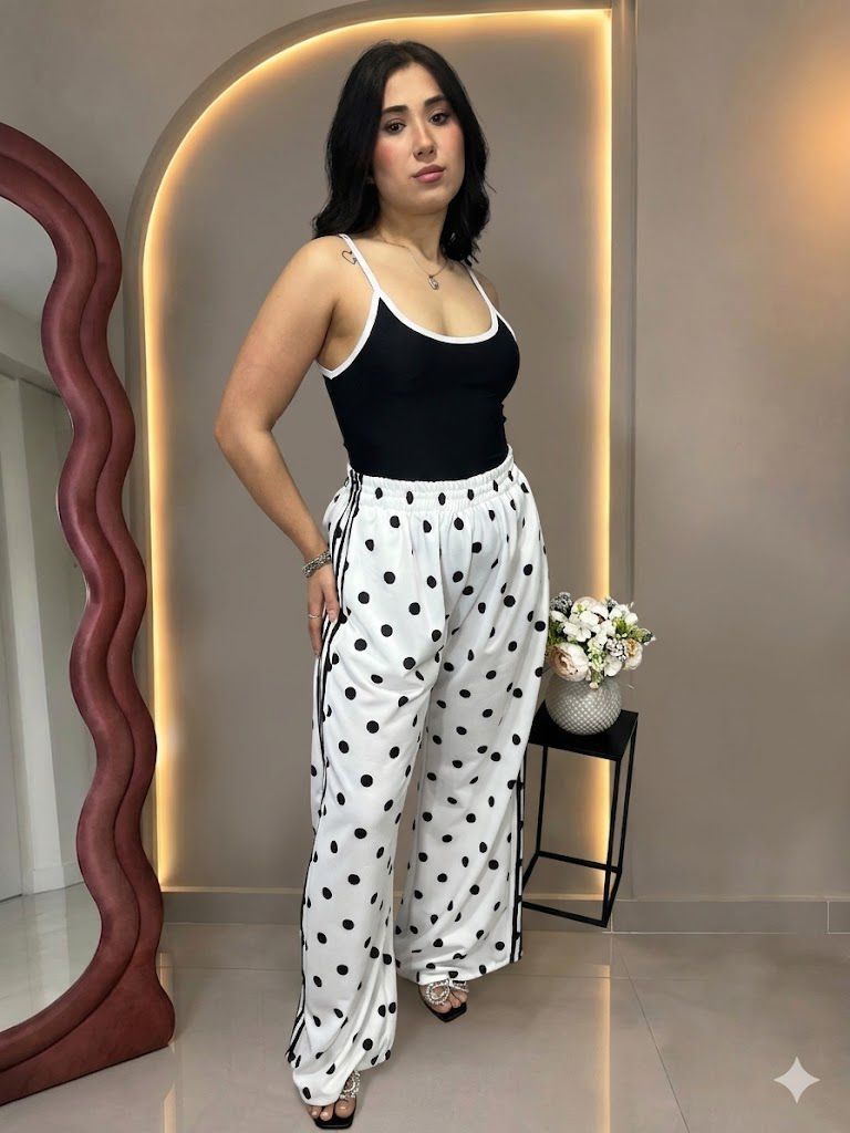 Pantalone a Pois Elasticizzato Con Righe