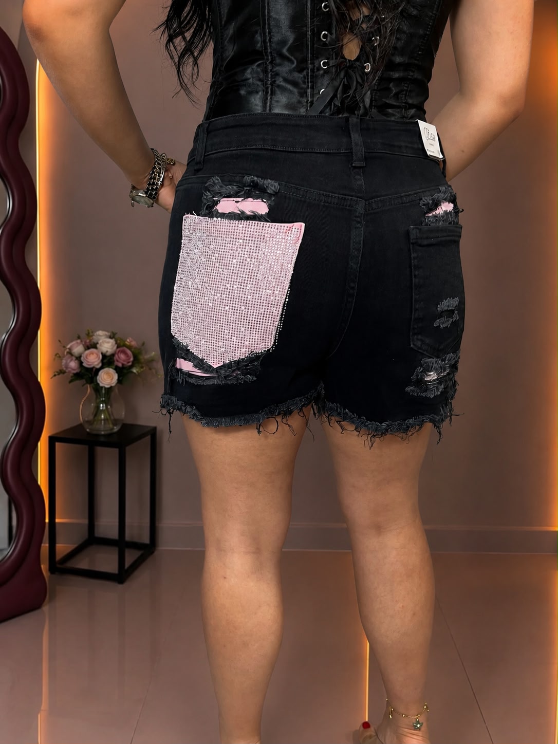 Pantaloncino Tasca Glitter Rosa elasticizzato