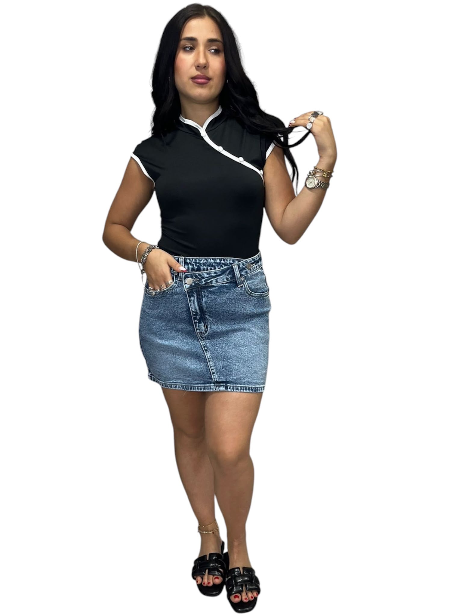 Gonna Incrocio in Denim Elasticizzata