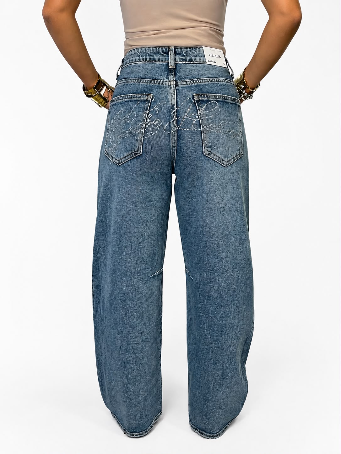 Jeans Glam Balloon strass sul retro scon scritta