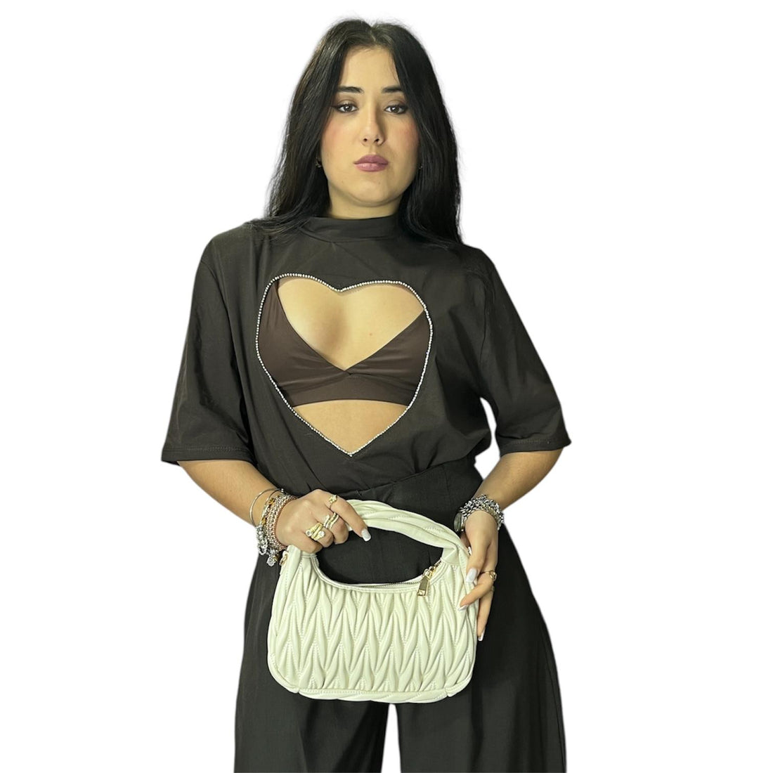 Maglia Penny+Top in omaggio con ricamatura a cuore brillantinata e spallina imbottita