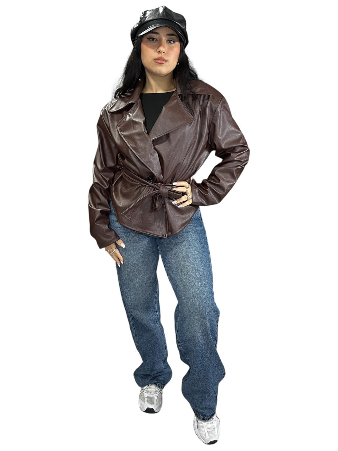 Trench a Giacca in Ecopelle con cinturino/doppiopetto