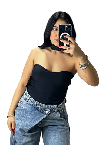 Body Choker con scollo a cuore elasticizzato