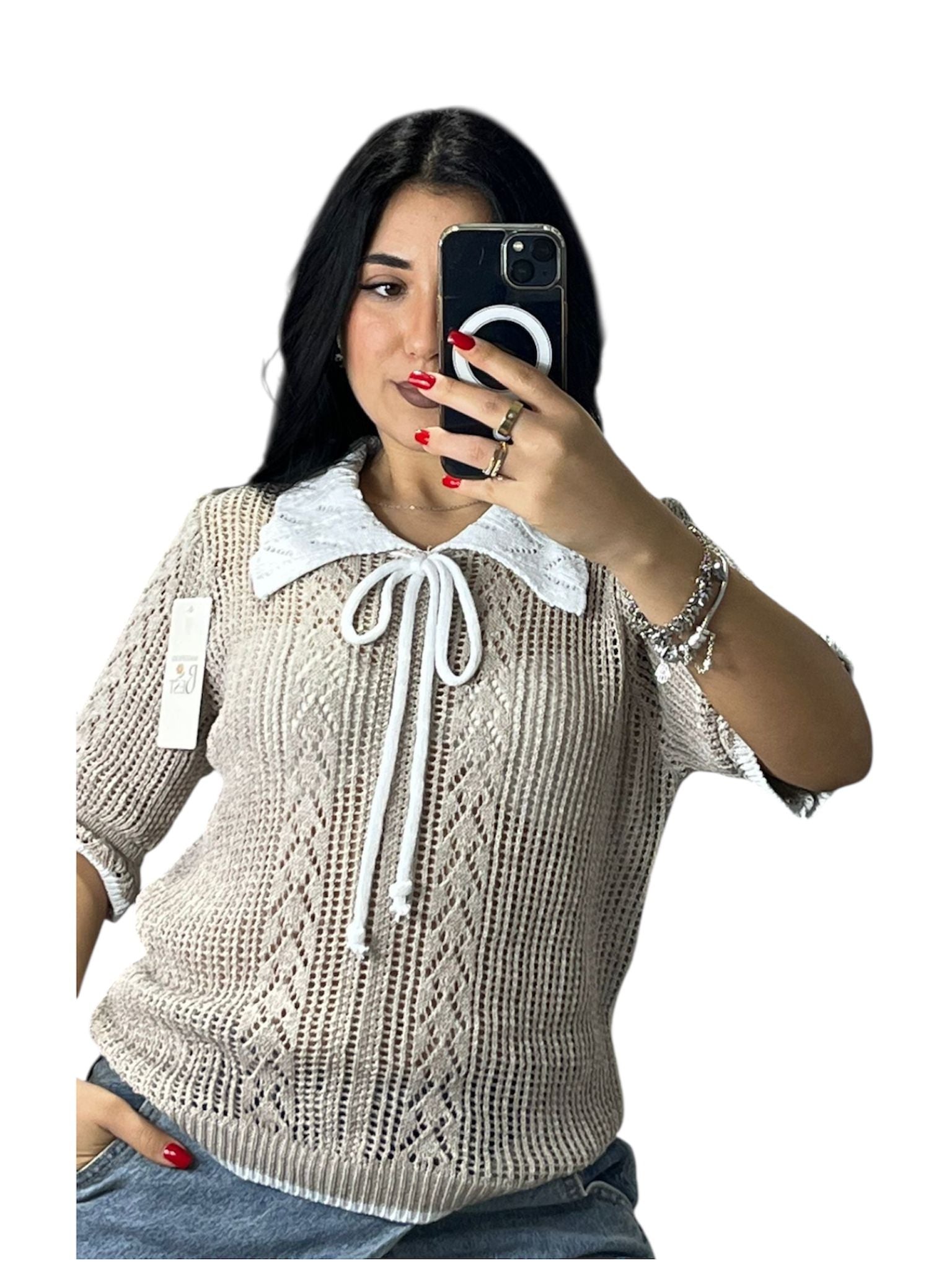 Maglione Traforato con fiocchetto