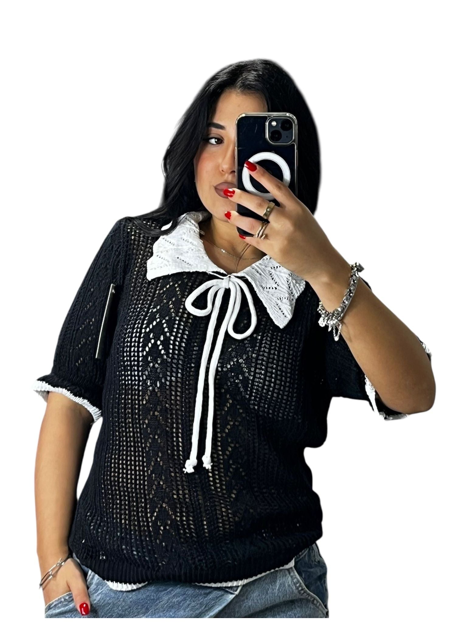 Maglione Traforato con fiocchetto