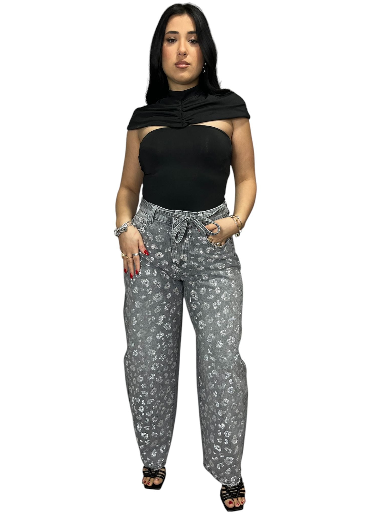 Jeans Ale Mom Fit con strass