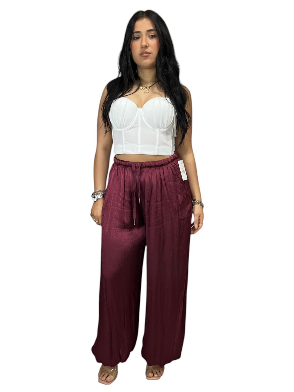Pantalone Satin elasticizzato con elastico alle caviglie