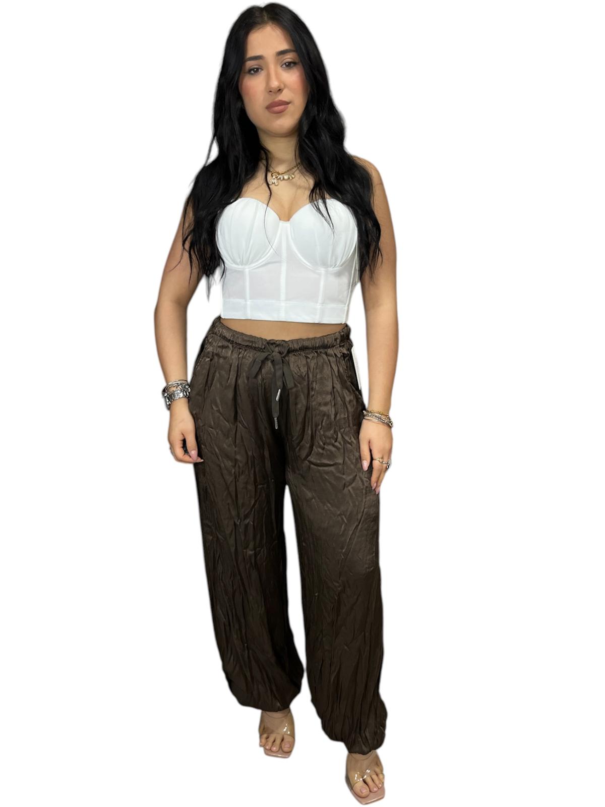 Pantalone Satin elasticizzato con elastico alle caviglie