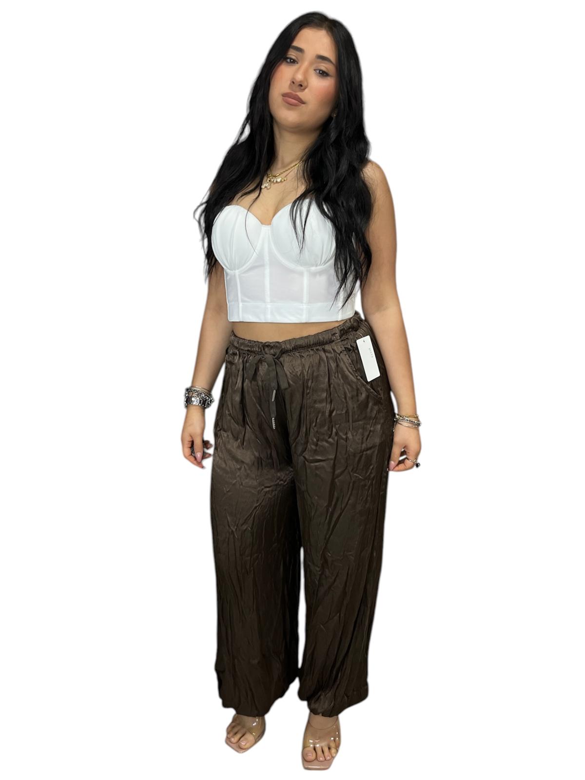 Pantalone Satin elasticizzato con elastico alle caviglie