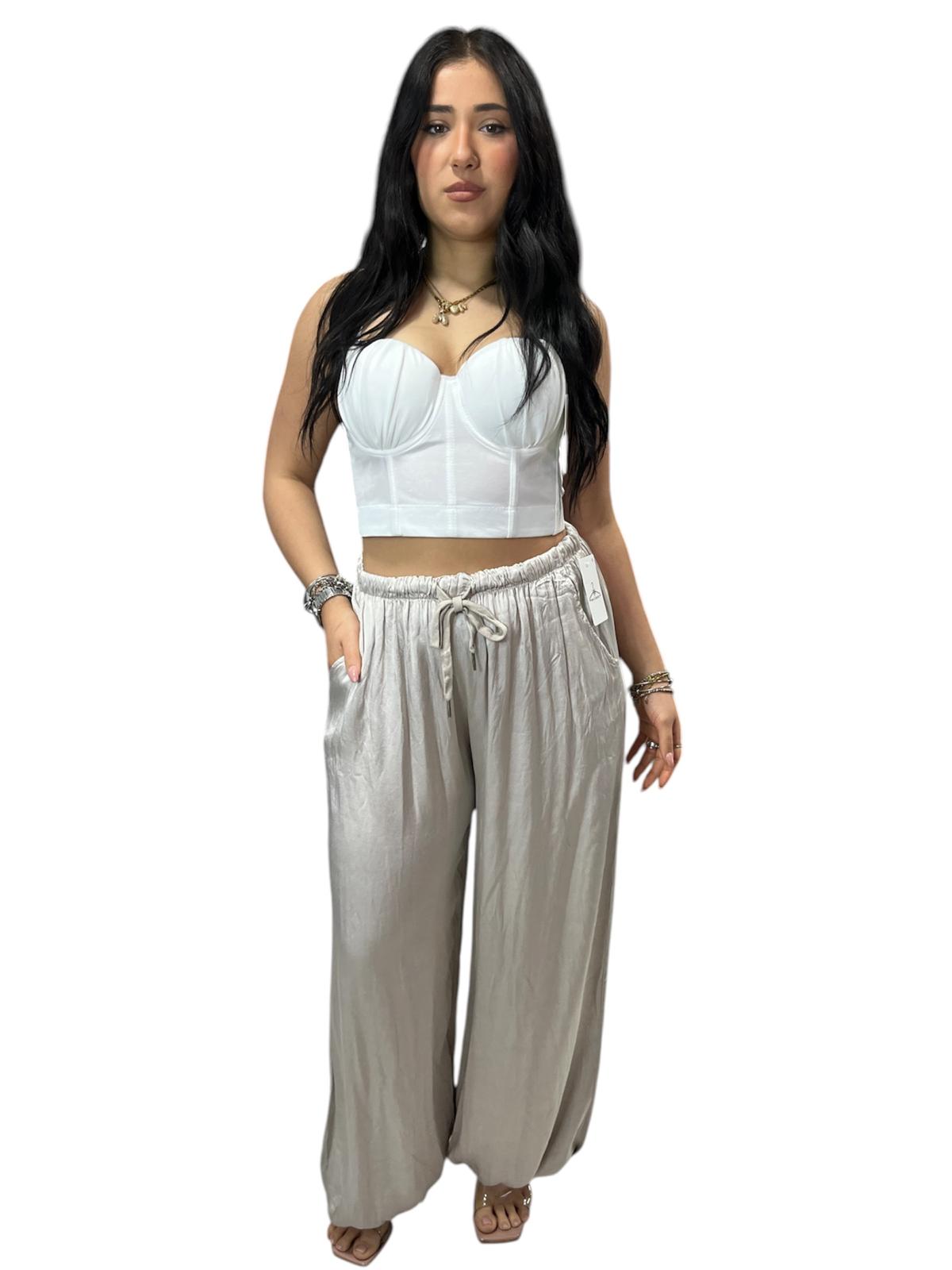 Pantalone Satin elasticizzato con elastico alle caviglie