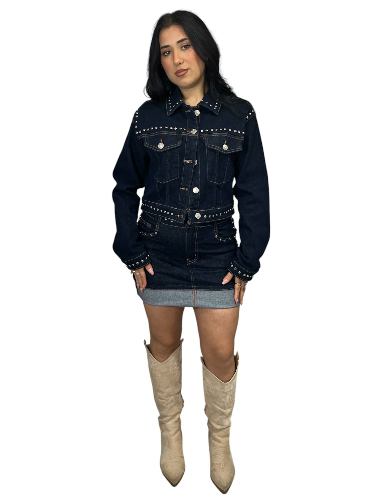 Coordinato Chicago con Borchie in Argento in Denim