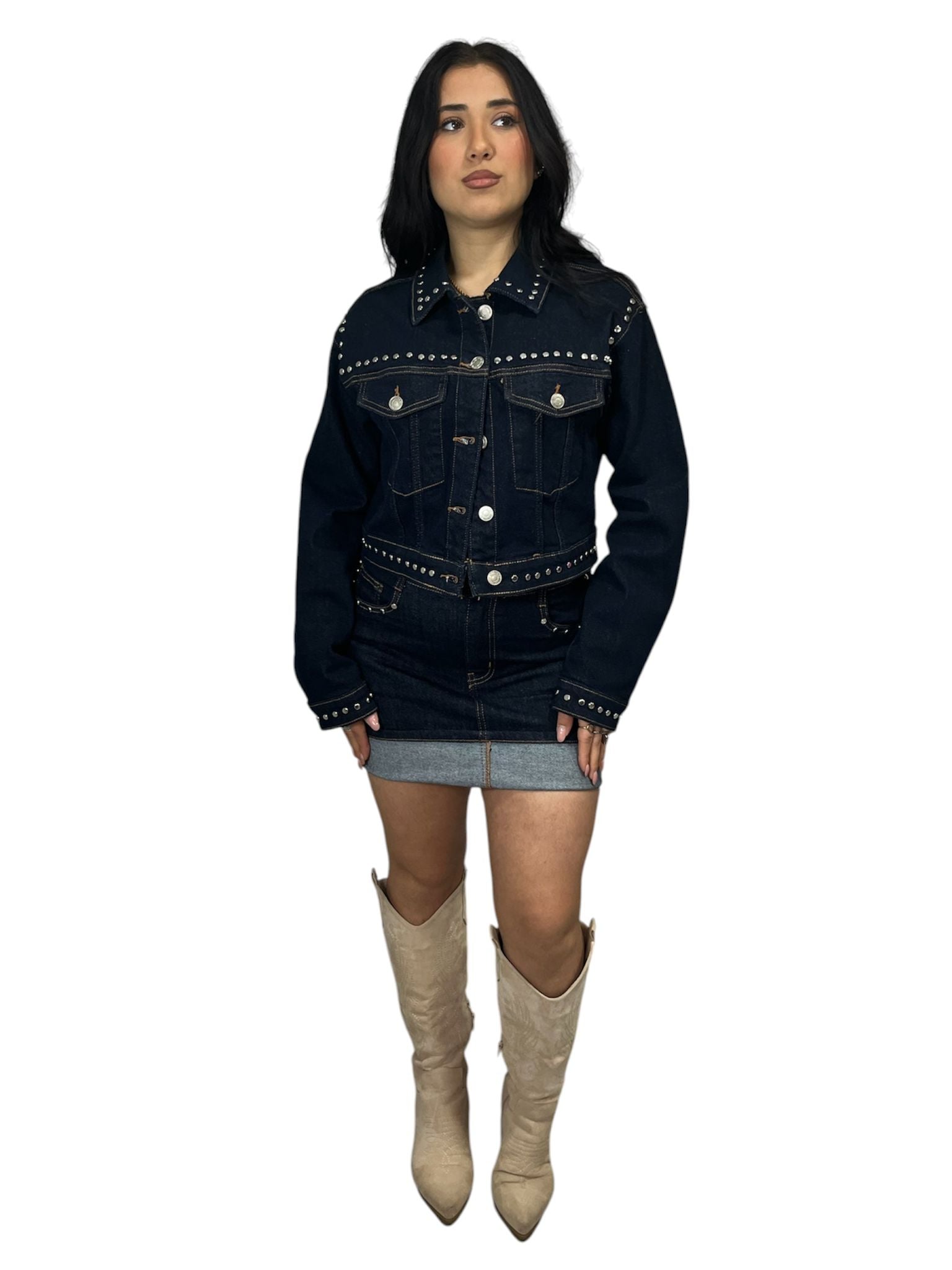 Coordinato Chicago con Borchie in Argento in Denim