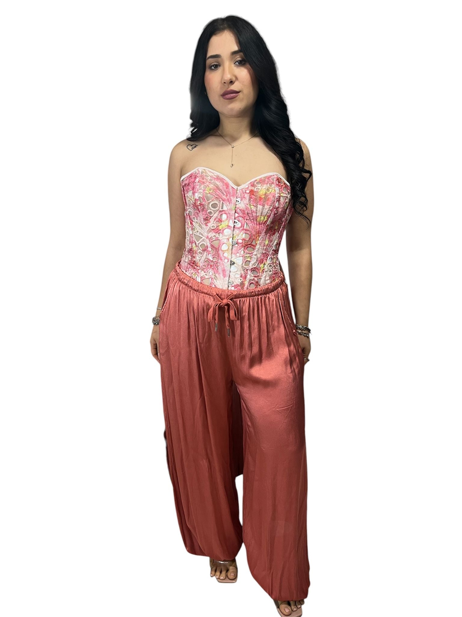 Pantalone Satin elasticizzato con elastico alle caviglie