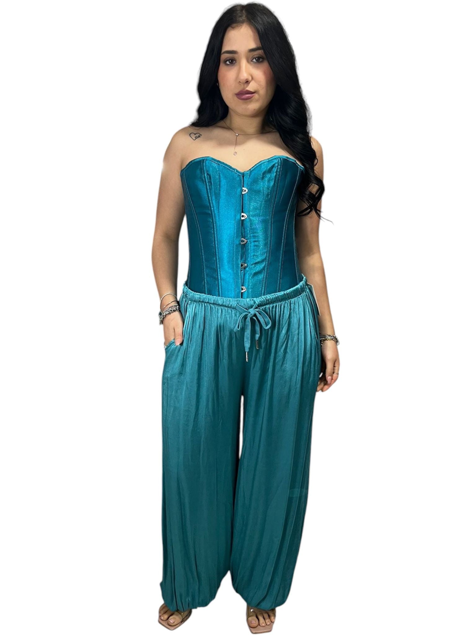 Pantalone Satin elasticizzato con elastico alle caviglie