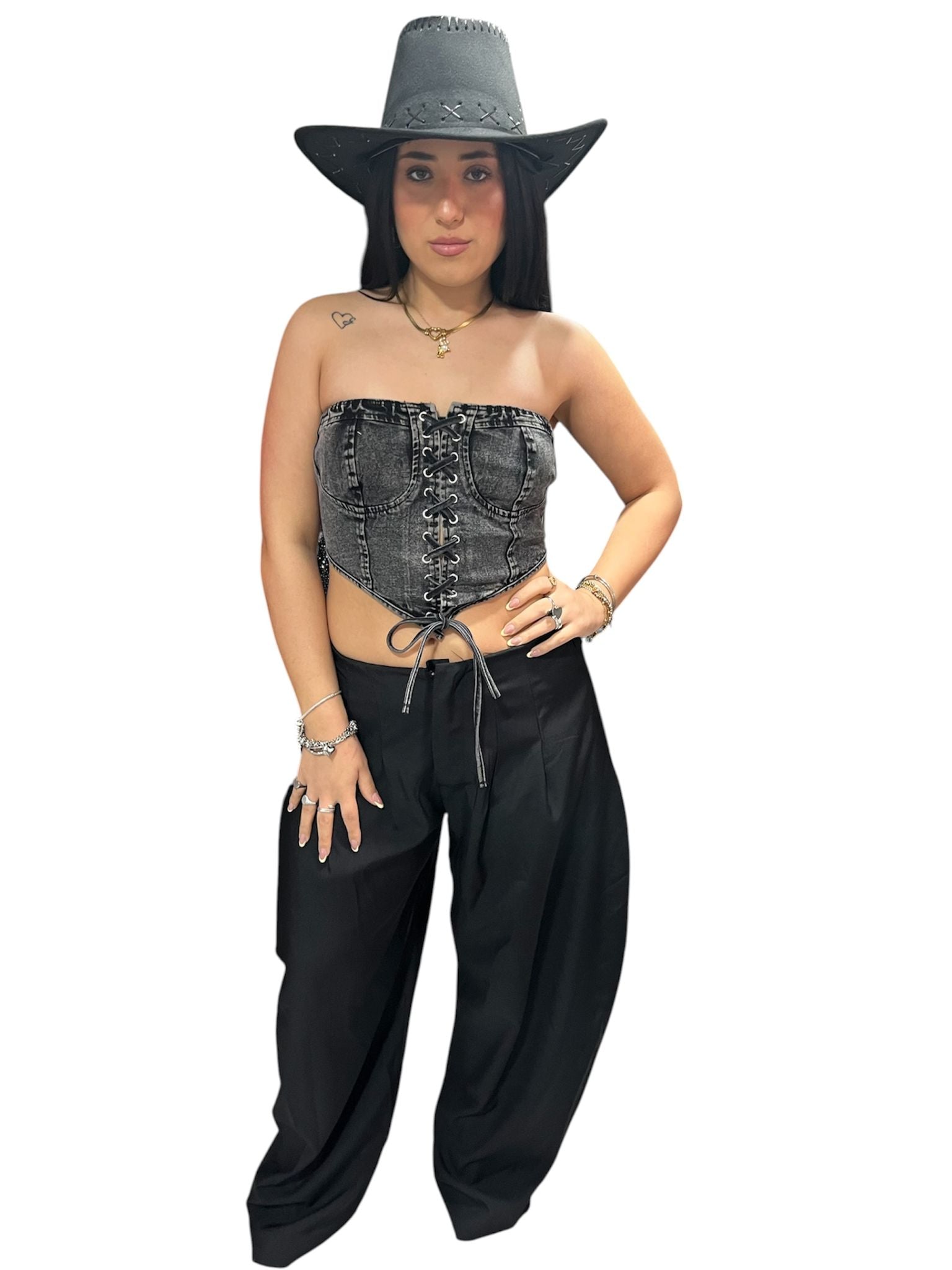 Top Jessy Denim Taglia unica fascia sul retro