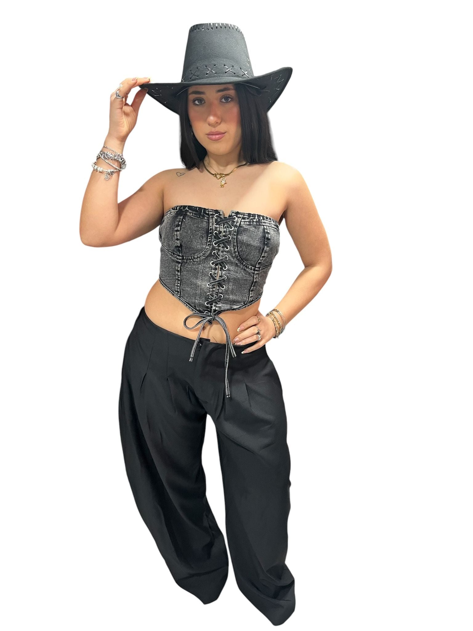 Top Jessy Denim Taglia unica fascia sul retro