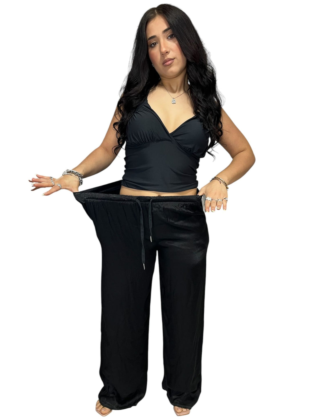 Pantalone Satin elasticizzato con elastico alle caviglie