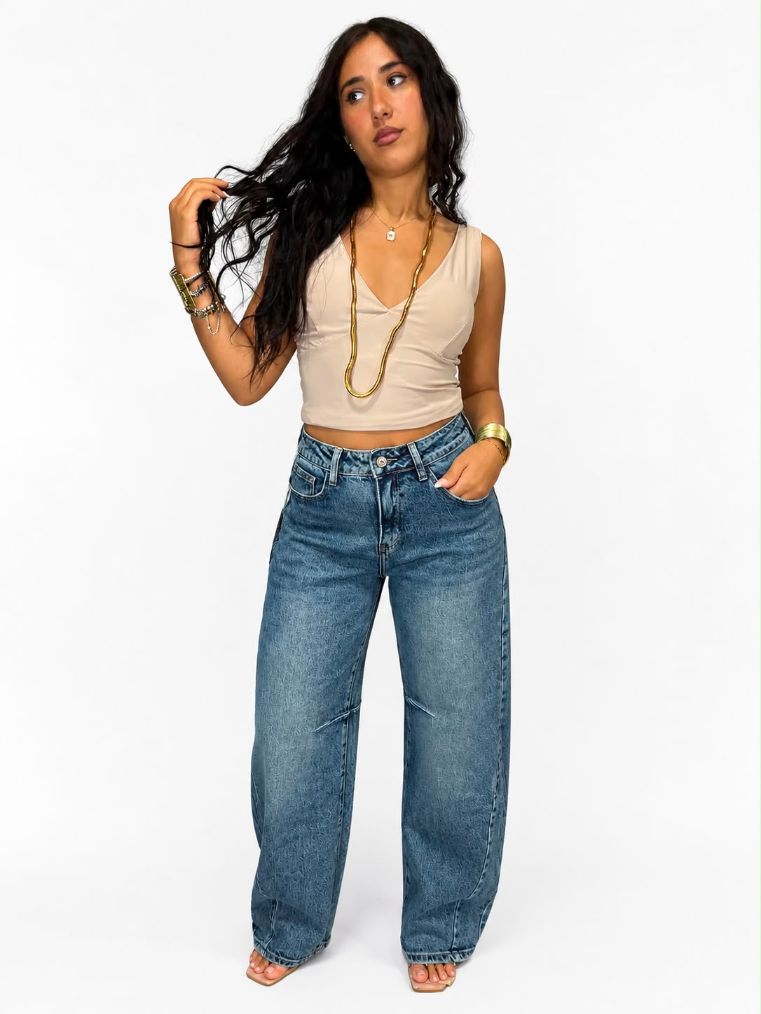 Jeans Glam Balloon strass sul retro scon scritta