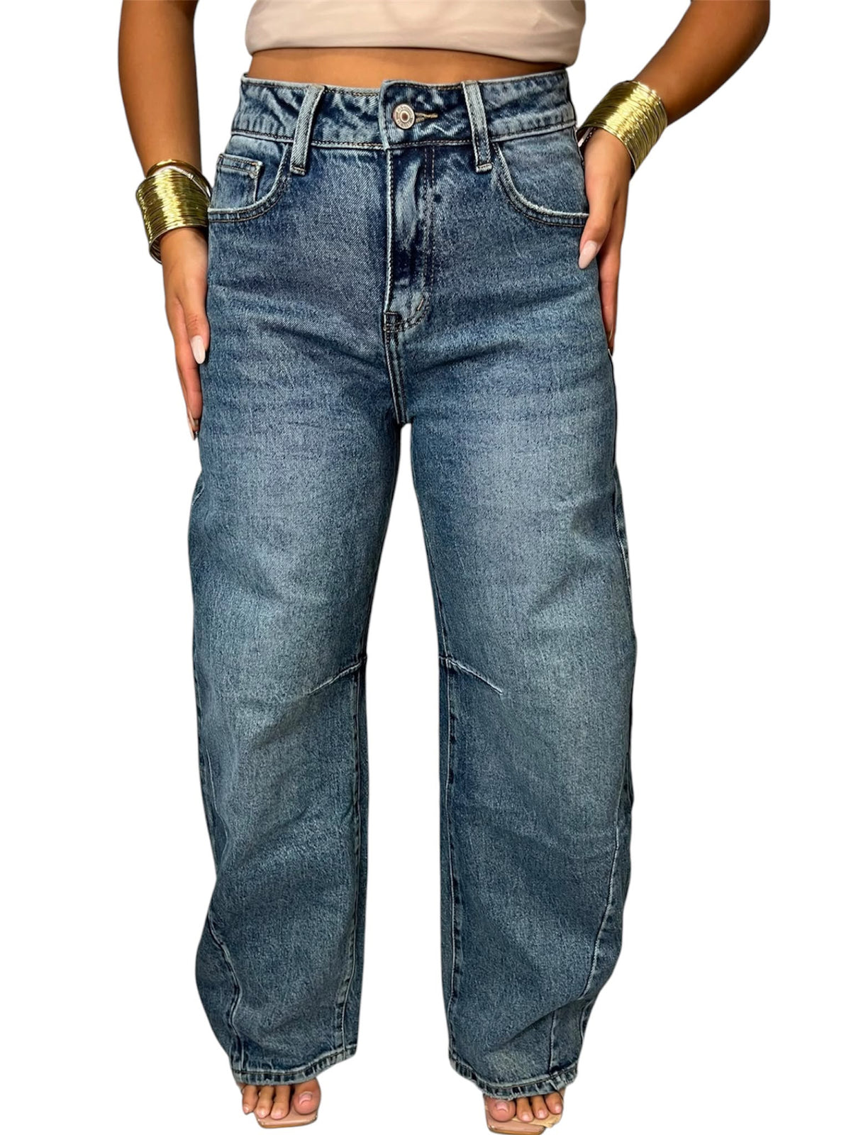 Jeans Glam Balloon strass sul retro scon scritta