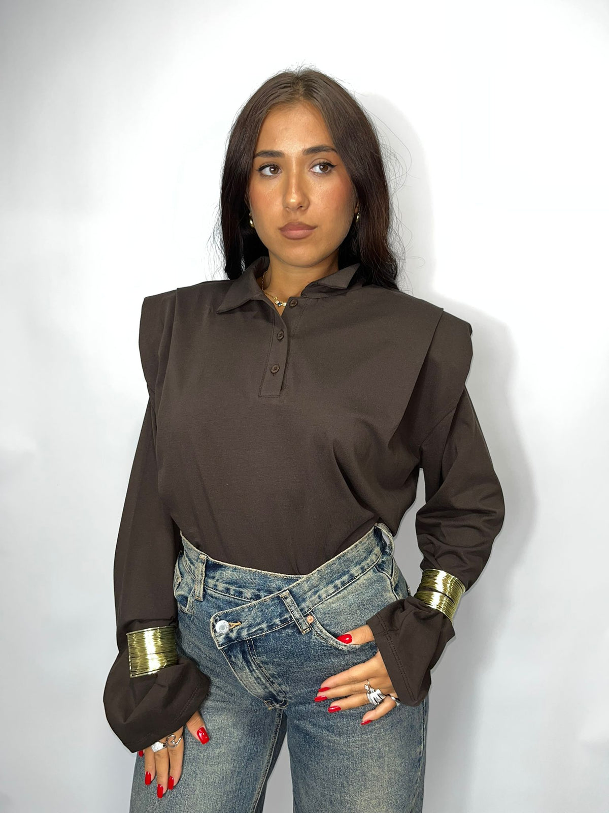 Maglia OVERSIZE JUST WEST Spallina imbottita e manica a campana