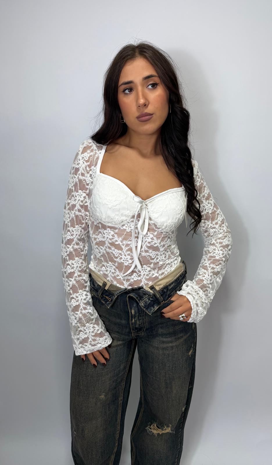 Maglia in Velluto Ricamata In Pizzo